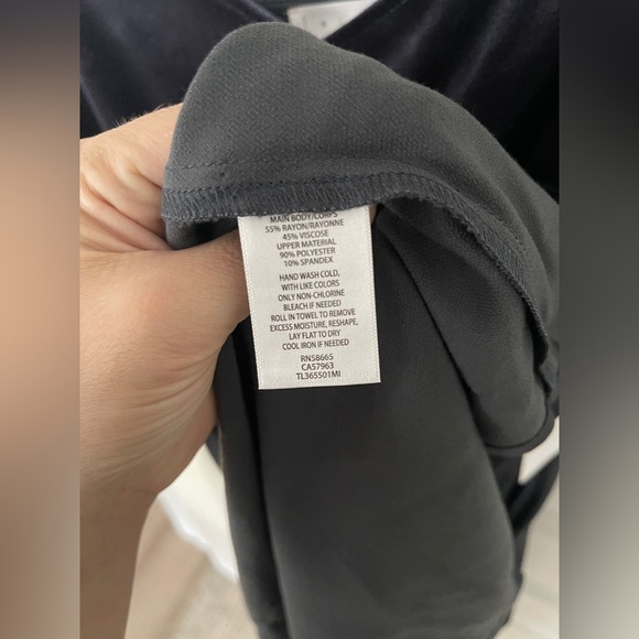 New Velour Viscose Black Maxi Slip Dress w/ Navy Velvet Top & Back Cutout Size L - Picture 7 of 9